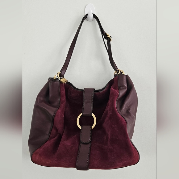 Michael Kors Quincy Large Suede and Leather Shoulder Tote - Maroon - Picture 2 of 16